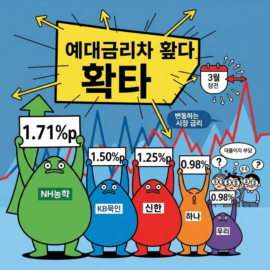 5대 은행의 예금-대출 금리 차이 확대, 미래 전망에 주목